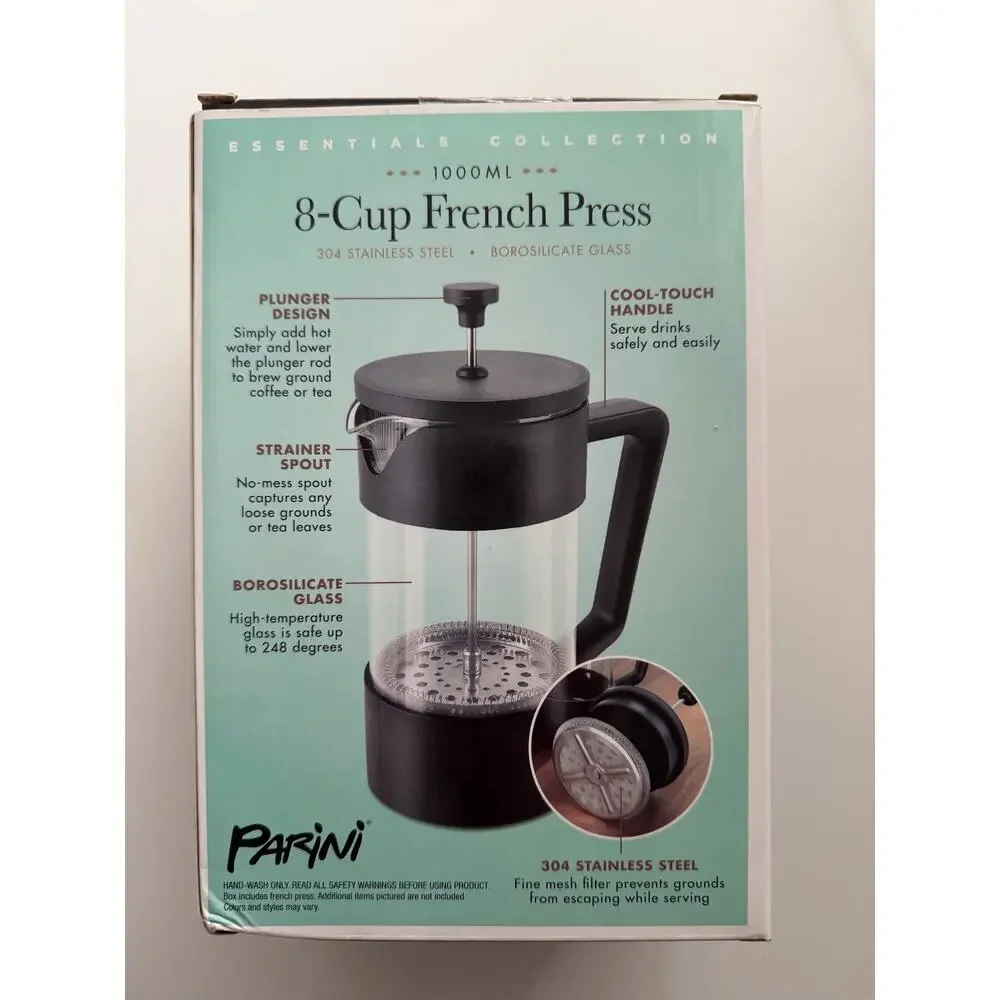 Parini Essential Collection 8-Cup French Press Coffee Tea Maker Stainless New